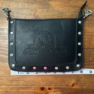 Harley Davidson Black Leather Hip Bag, Willie G Skull with Roses